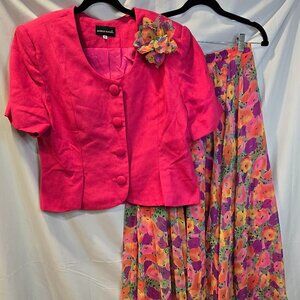Vintage Bentley Harris Blazer Skirt Set Size 16 Floral Pink